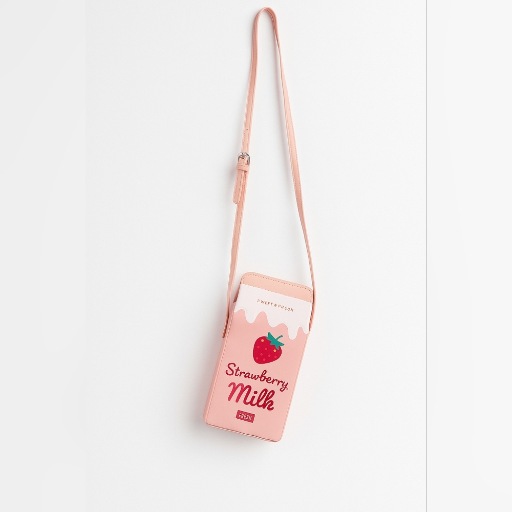Strawberry Milk Carton Crossbody Bag | Kawaii Y2K Aesthetic | Pink Novelty Purse
